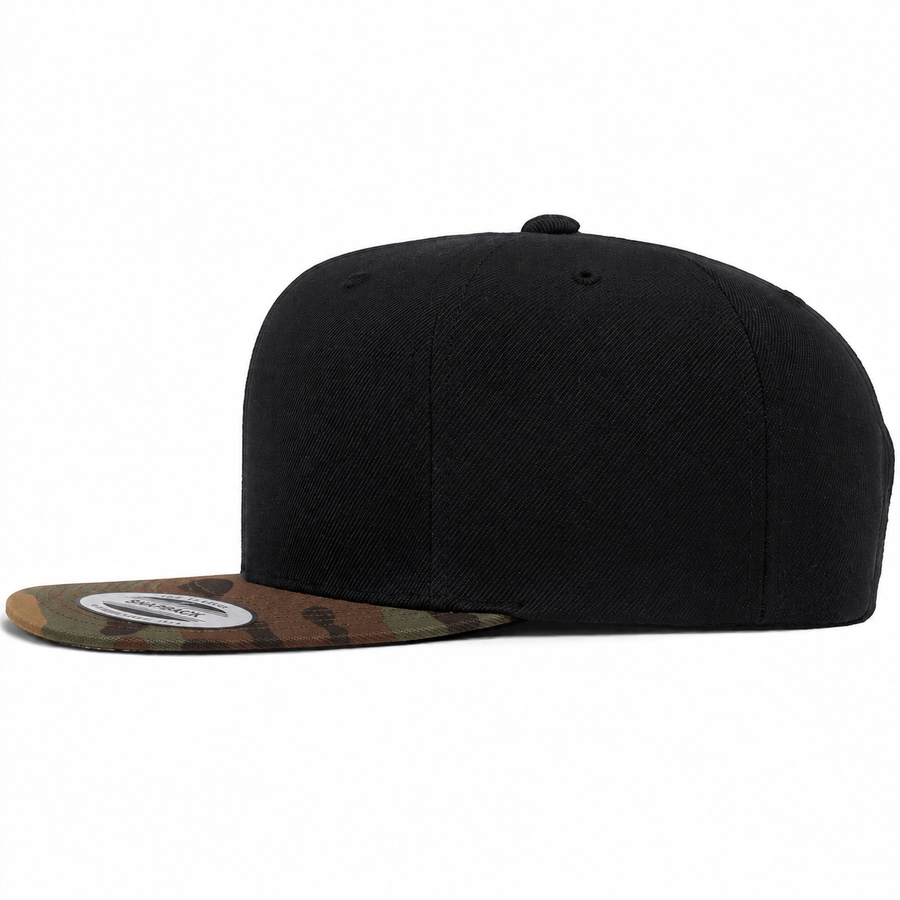 YP Classics Premium Blank 6-Panel Adjustable Snapback Hat - Black/Camouflage