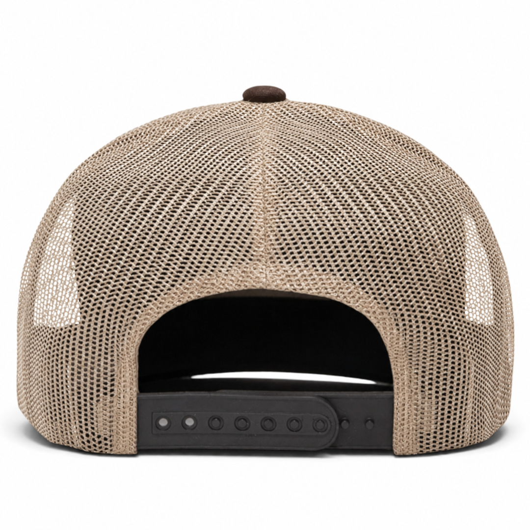 YP Classics Retro Blank 6-Panel Adjustable Trucker Snapback Hat - Brown/Sand - Product Image