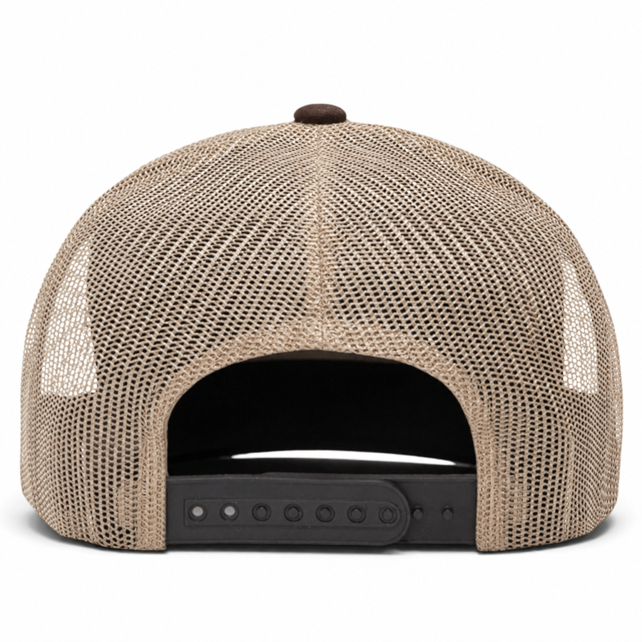 YP Classics Retro Blank 6-Panel Adjustable Trucker Snapback Hat - Brown/Sand