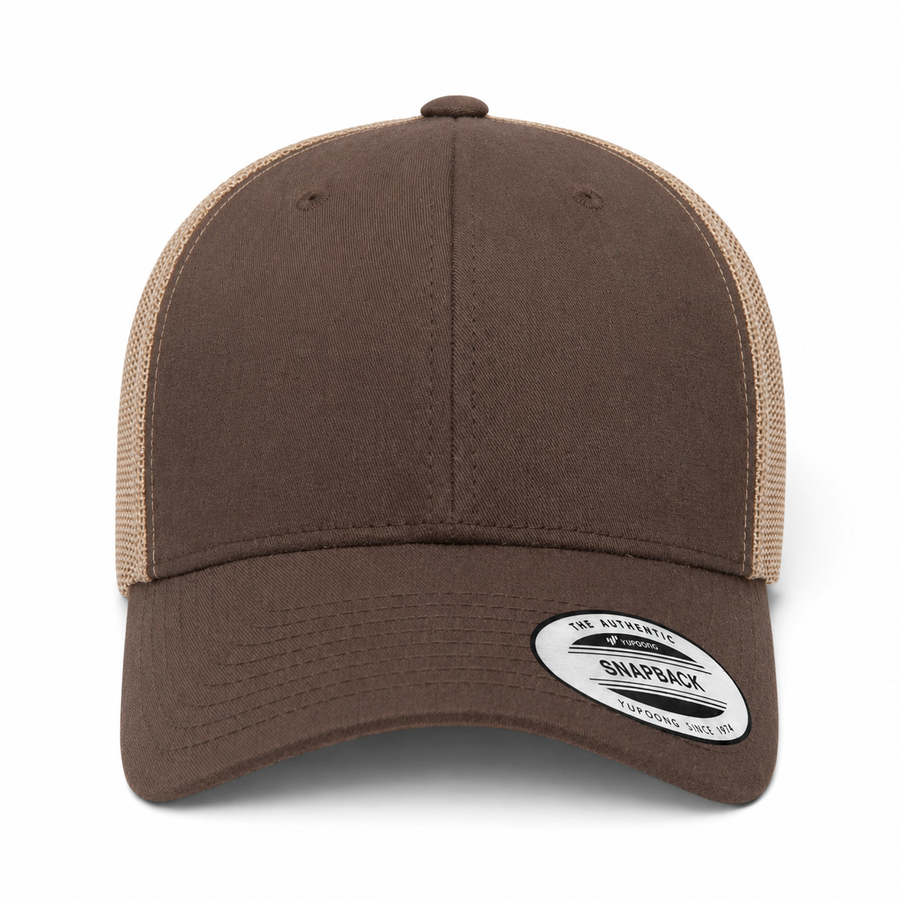 YP Classics Retro Blank 6-Panel Adjustable Trucker Snapback Hat - Brown/Sand