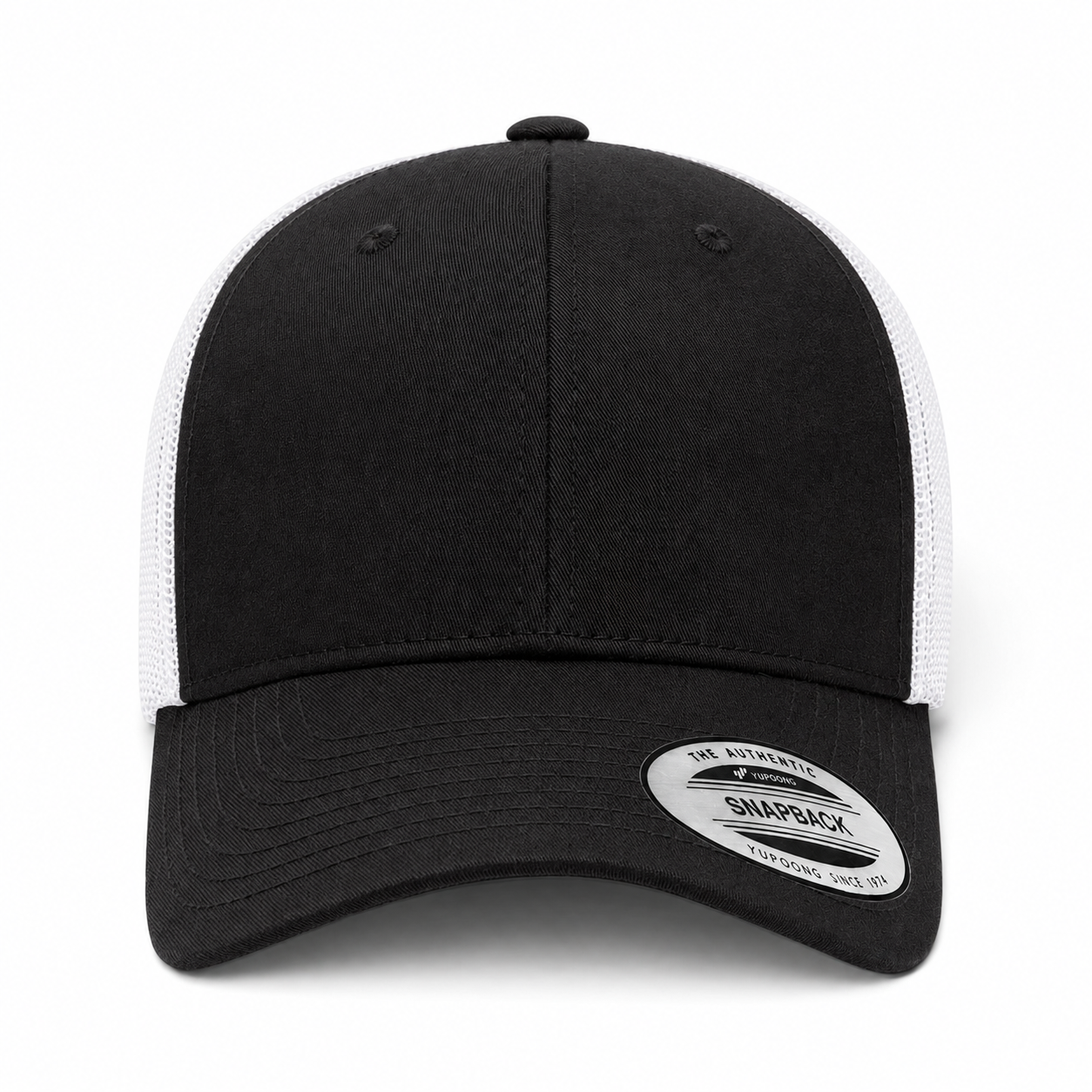 YP Classics Retro Blank 6-Panel Adjustable Trucker Snapback Hat - Black/White