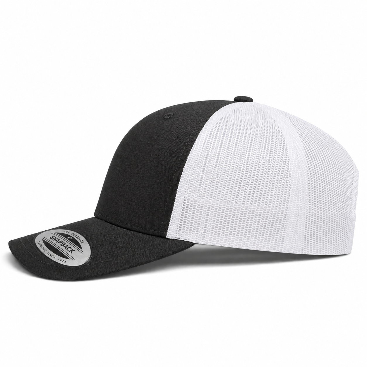 YP Classics Retro Blank 6-Panel Adjustable Trucker Snapback Hat - Black/White