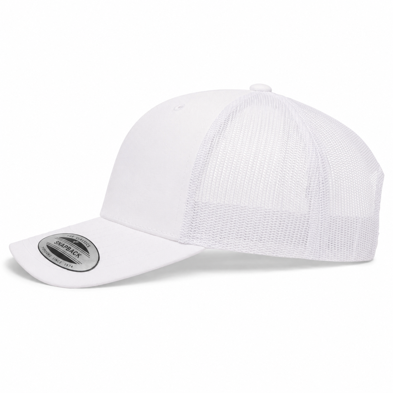 YP Classics Retro Blank 6-Panel Adjustable Trucker Snapback Hat - White/White