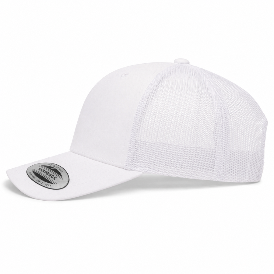 YP Classics Retro Blank 6-Panel Adjustable Trucker Snapback Hat - White/White