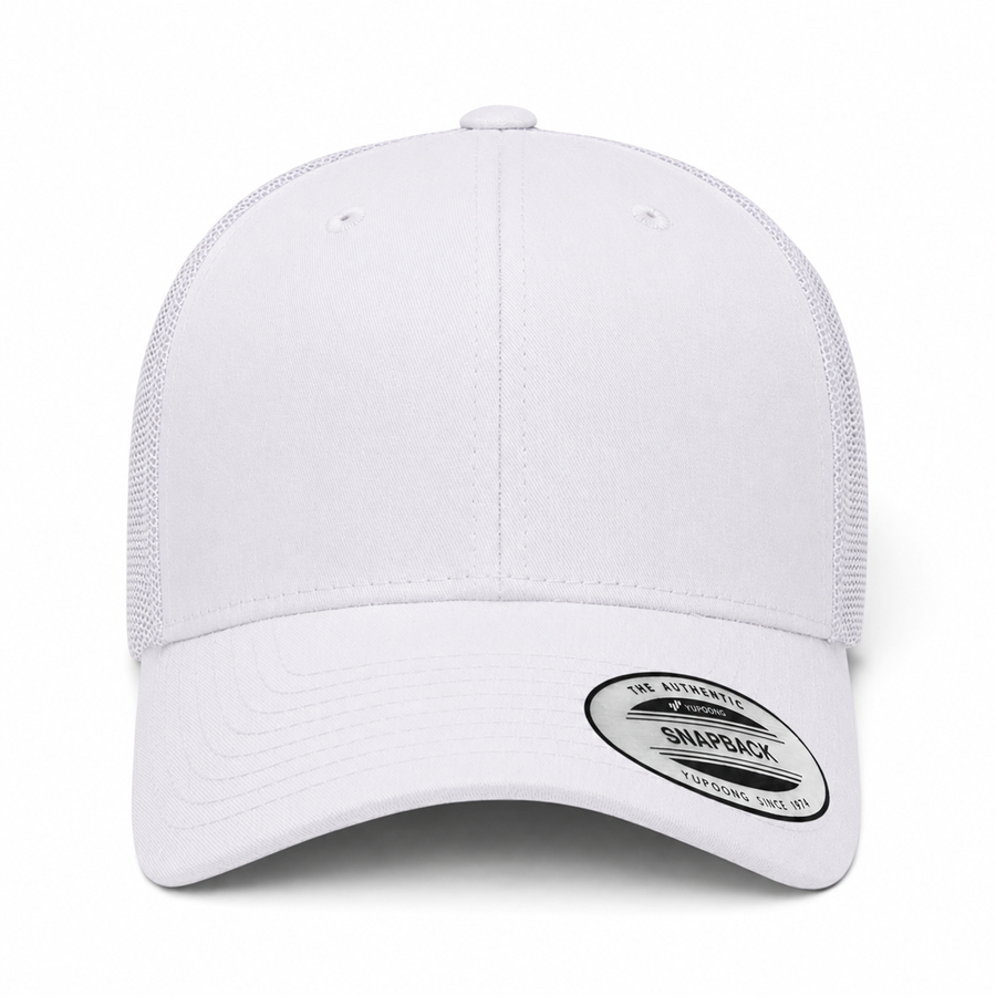 YP Classics Retro Blank 6-Panel Adjustable Trucker Snapback Hat - White/White