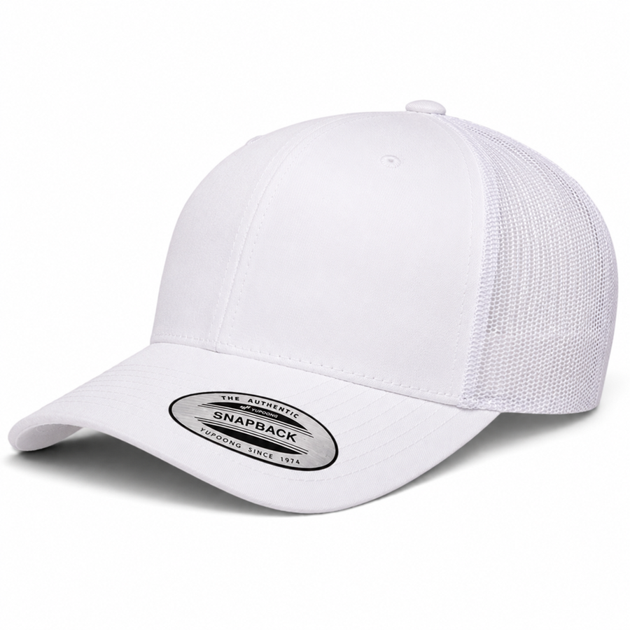 YP Classics Retro Blank 6-Panel Adjustable Trucker Snapback Hat - White/White