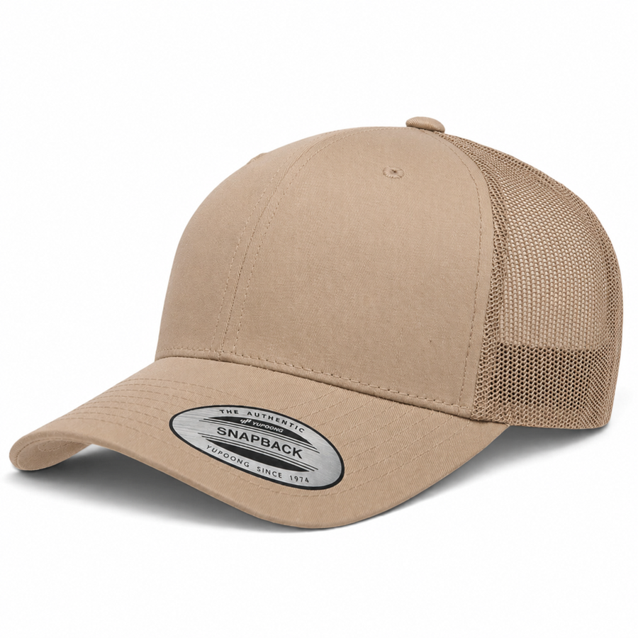 YP Classics Retro Blank 6-Panel Adjustable Trucker Snapback Hat - Khaki