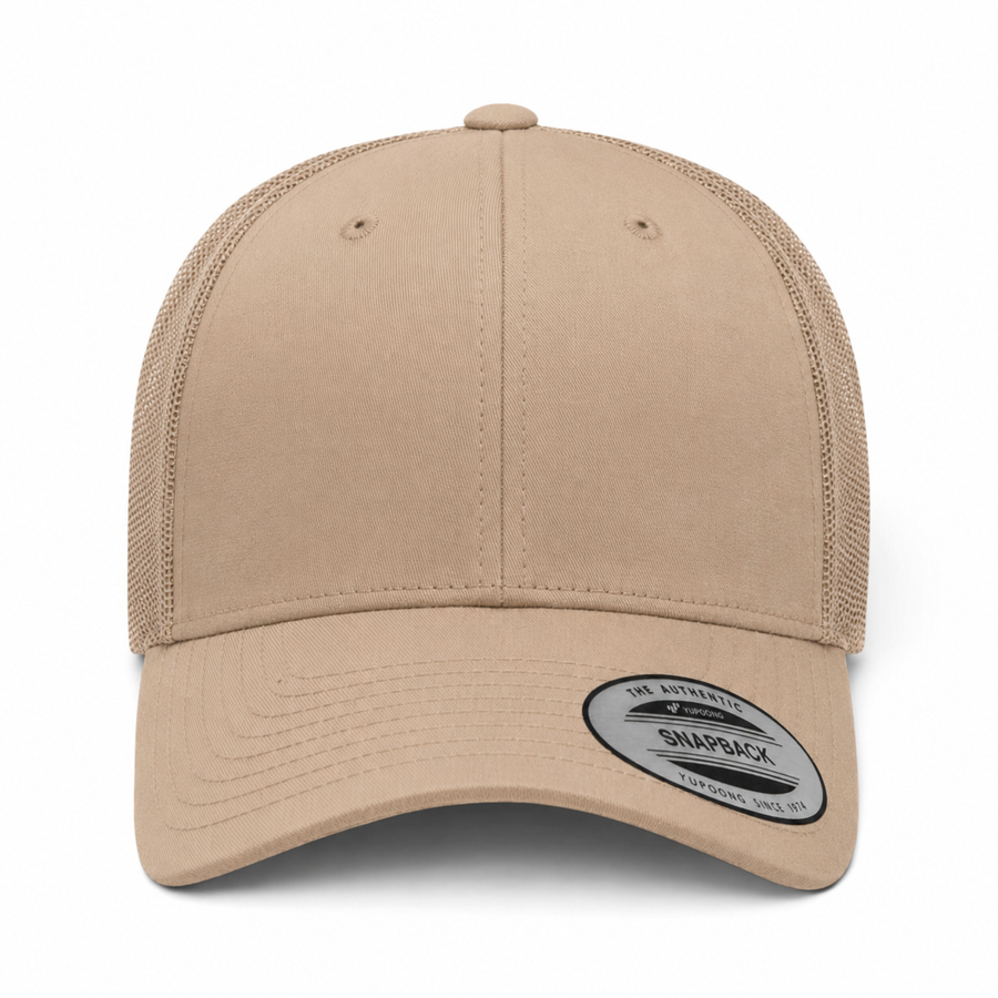 YP Classics Retro Blank 6-Panel Adjustable Trucker Snapback Hat - Khaki