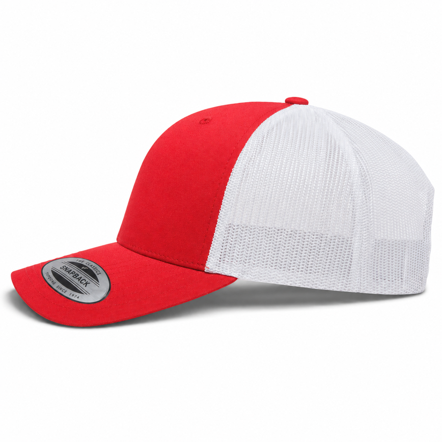 YP Classics Retro Blank 6-Panel Adjustable Trucker Snapback Hat - Red/White