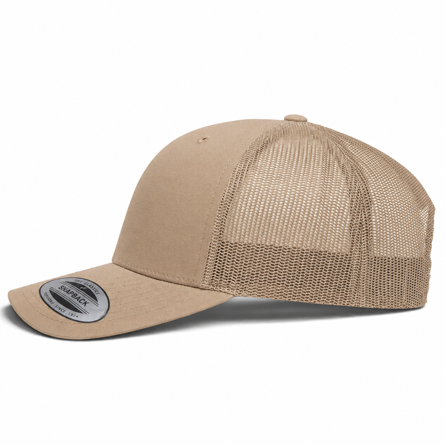 YP Classics Retro Blank 6-Panel Adjustable Trucker Snapback Hat - Khaki