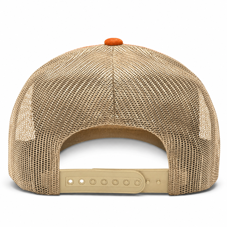 YP Classics Retro Blank 6-Panel Adjustable Trucker Snapback Hat - Orange/Khaki