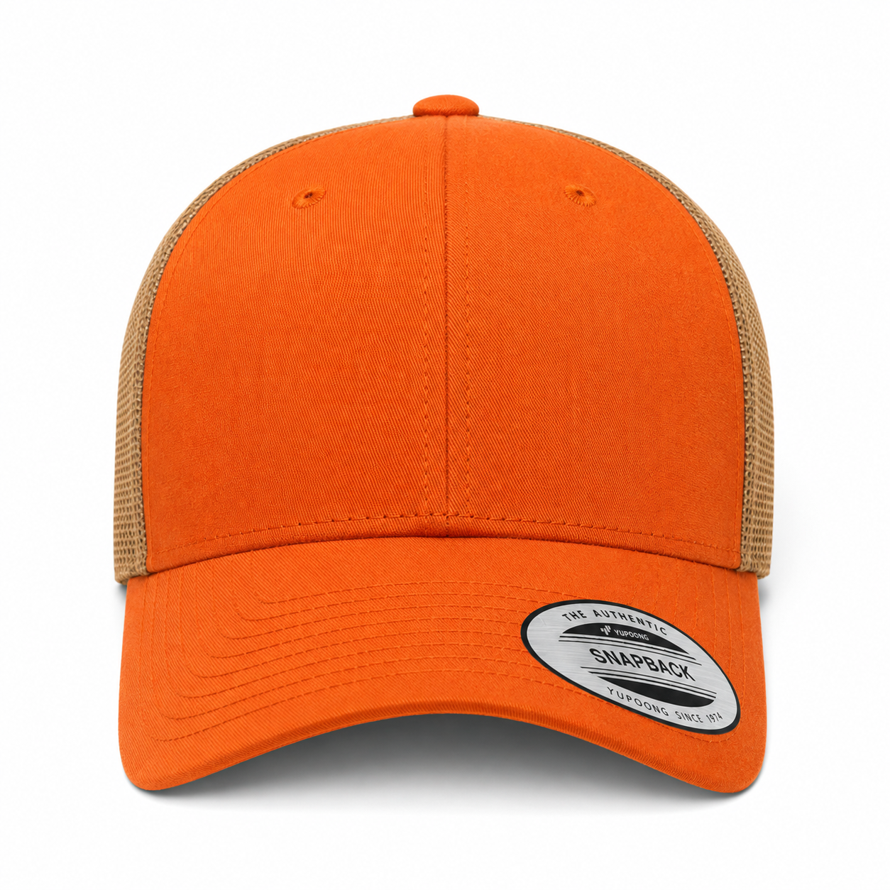 YP Classics Retro Blank 6-Panel Adjustable Trucker Snapback Hat - Orange/Khaki