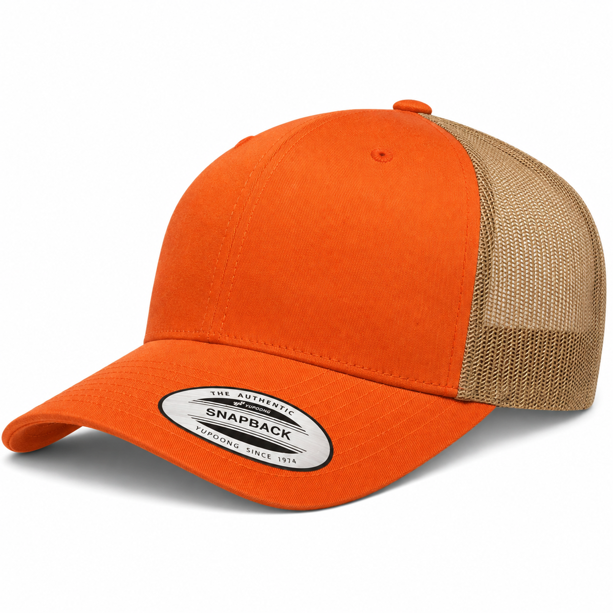 YP Classics Retro Blank 6-Panel Adjustable Trucker Snapback Hat - Orange/Khaki