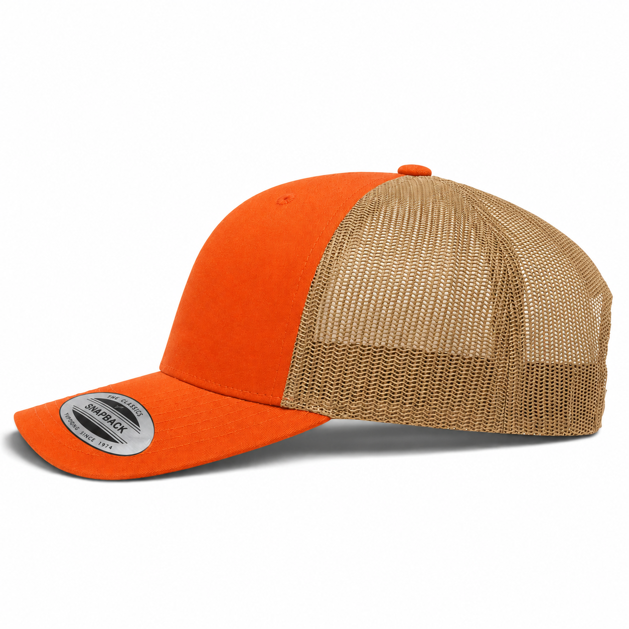 YP Classics Retro Blank 6-Panel Adjustable Trucker Snapback Hat - Orange/Khaki