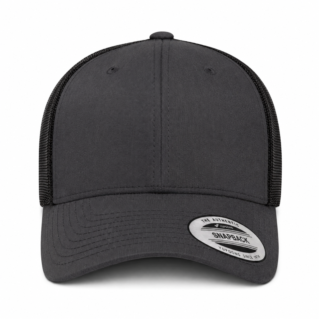 YP Classics Retro Blank 6-Panel Adjustable Trucker Snapback Hat - Dark Gray/Black