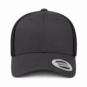 YP Classics Retro Blank 6-Panel Adjustable Trucker Snapback Hat - Dark Gray/Black
