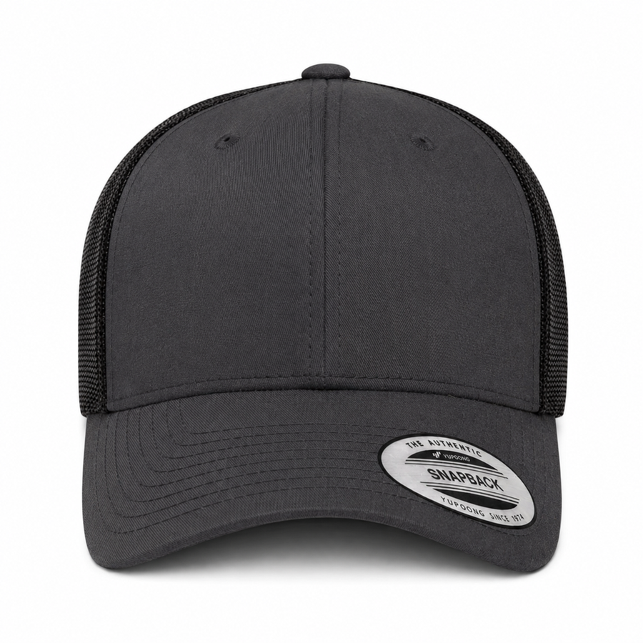 YP Classics Retro Blank 6-Panel Adjustable Trucker Snapback Hat - Dark Gray/Black