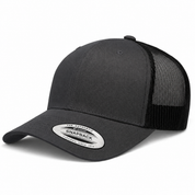 YP Classics Retro Blank 6-Panel Adjustable Trucker Snapback Hat - Dark Gray/Black