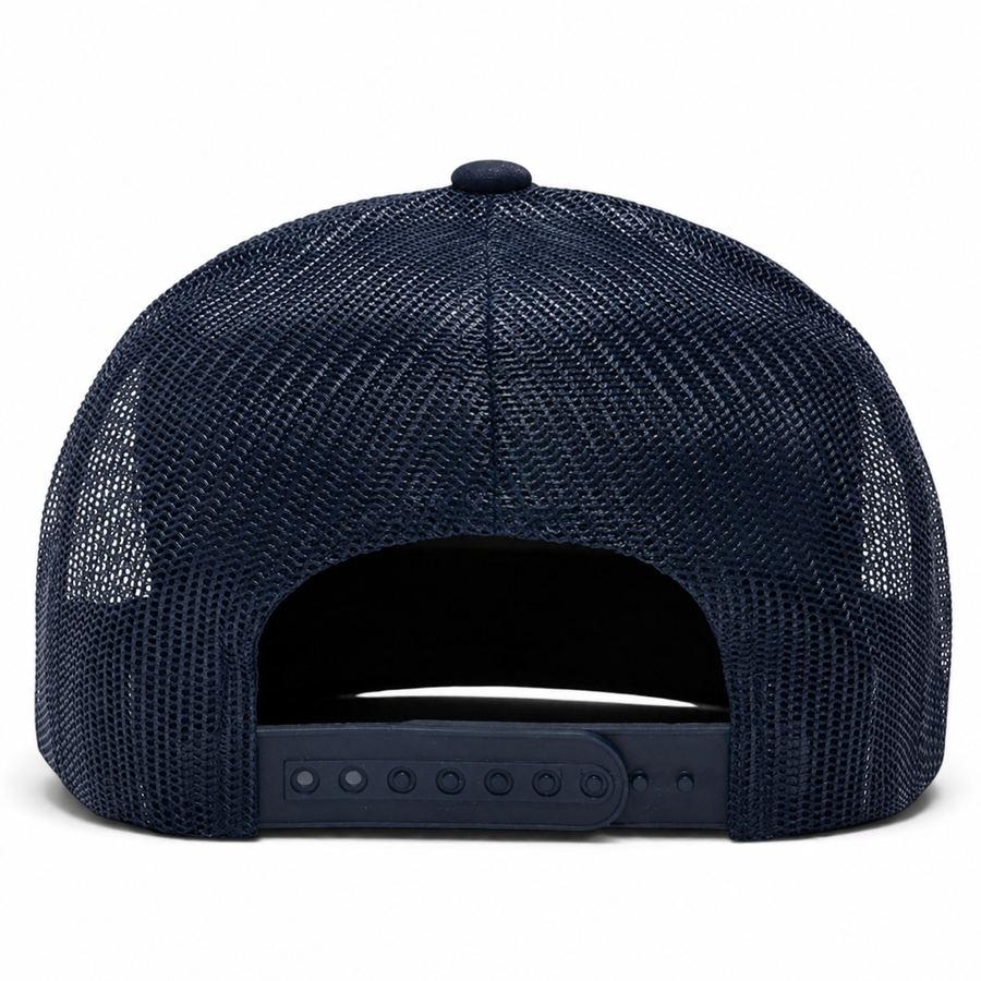 YP Classics Retro Blank 6-Panel Adjustable Trucker Snapback Hat - White/Navy