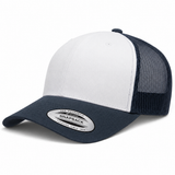 YP Classics Retro Blank 6-Panel Adjustable Trucker Snapback Hat - White/Navy