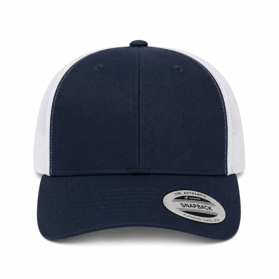 YP Classics Retro Blank 6-Panel Adjustable Trucker Snapback Hat - Black/White