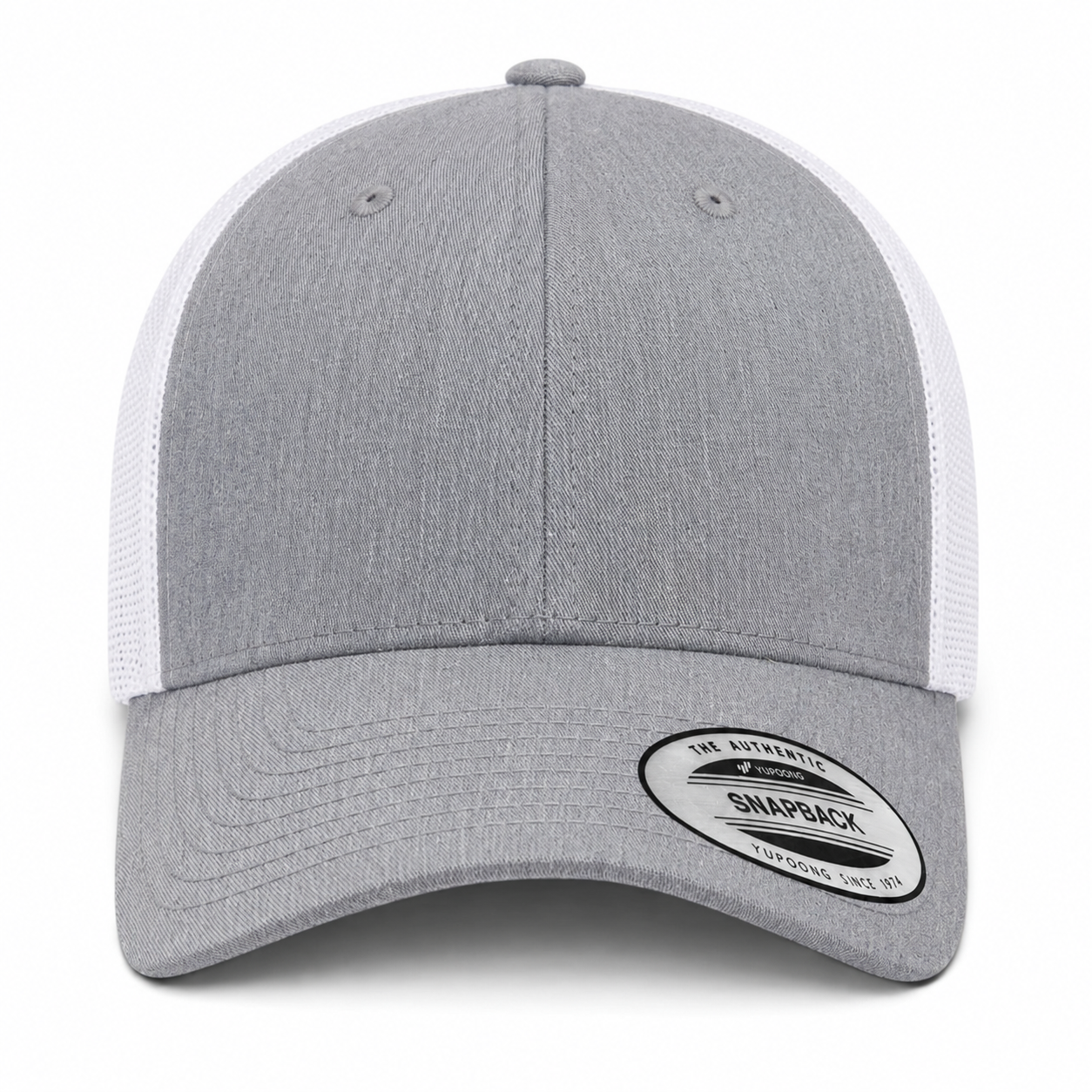 YP Classics Retro Blank 6-Panel Adjustable Trucker Snapback Hat - Heather Gray/White
