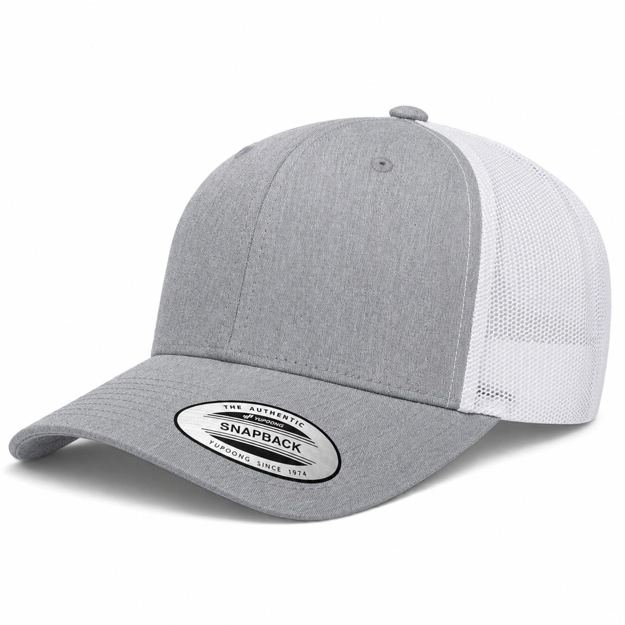 YP Classics Retro Blank 6-Panel Adjustable Trucker Snapback Hat - Heather Gray/White