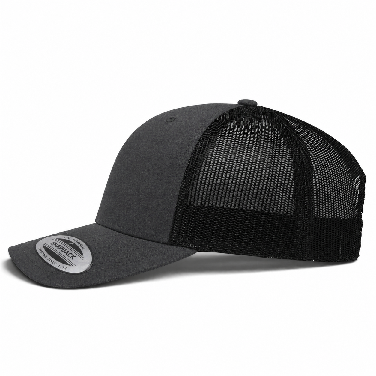 YP Classics Retro Blank 6-Panel Adjustable Trucker Snapback Hat - Dark Gray/Black