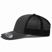 YP Classics Retro Blank 6-Panel Adjustable Trucker Snapback Hat - Dark Gray/Black