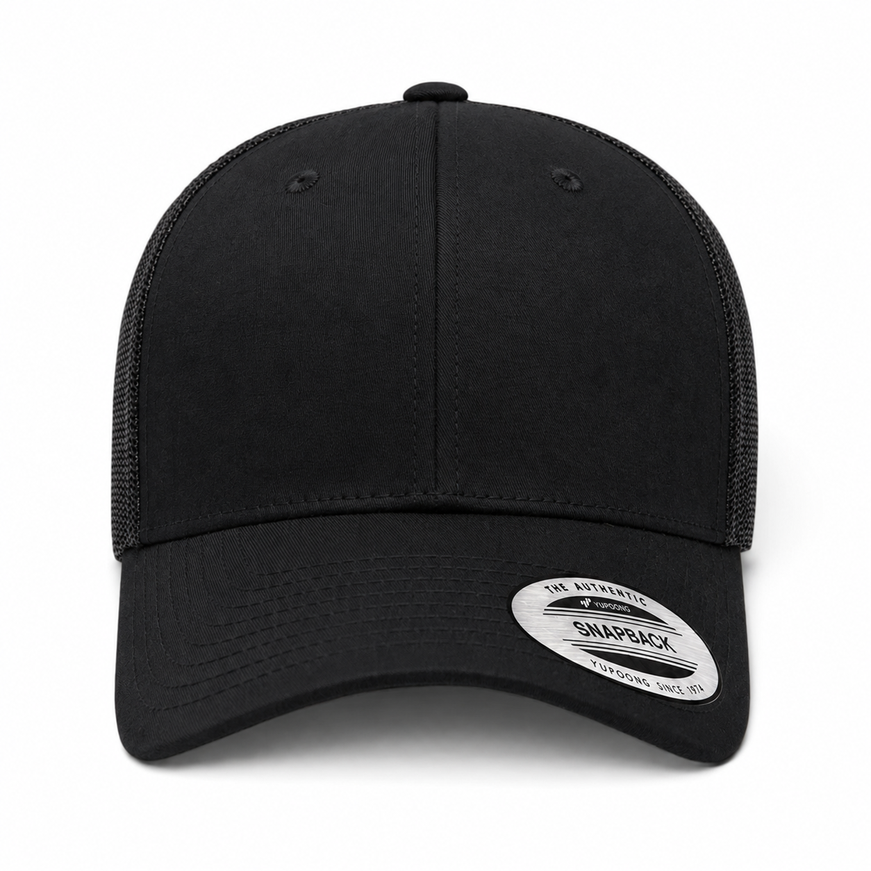 YP Classics Retro Blank 6-Panel Adjustable Trucker Snapback Hat - Black/Black