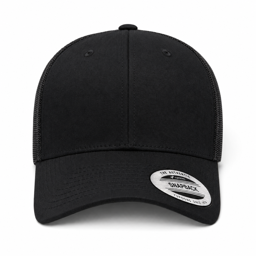 YP Classics Retro Blank 6-Panel Adjustable Trucker Snapback Hat - Black/Black - Product Image