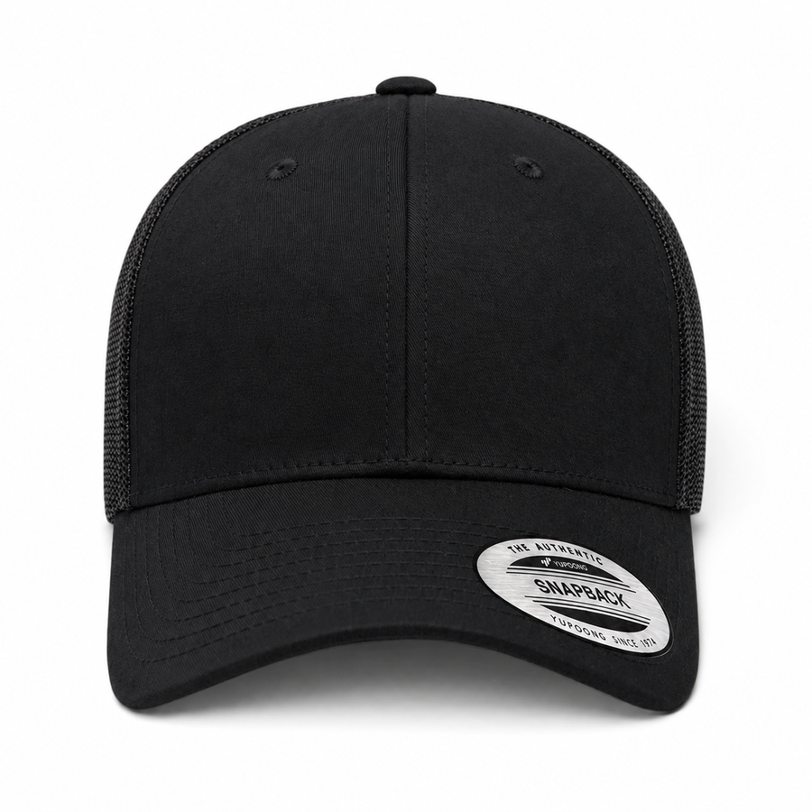 YP Classics Retro Blank 6-Panel Adjustable Trucker Snapback Hat - Black/Black
