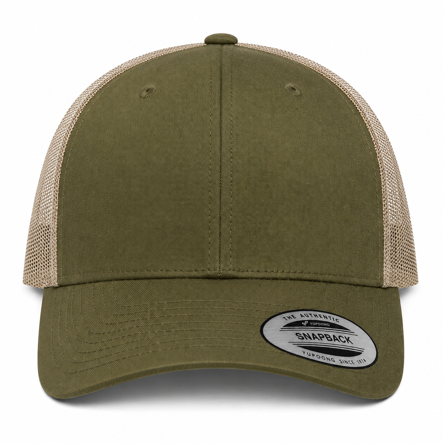 YP Classics Retro Blank 6-Panel Adjustable Trucker Snapback Hat - Olive/Khaki