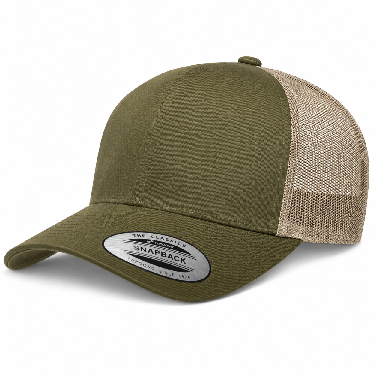 YP Classics Retro Blank 6-Panel Adjustable Trucker Snapback Hat - Olive/Khaki