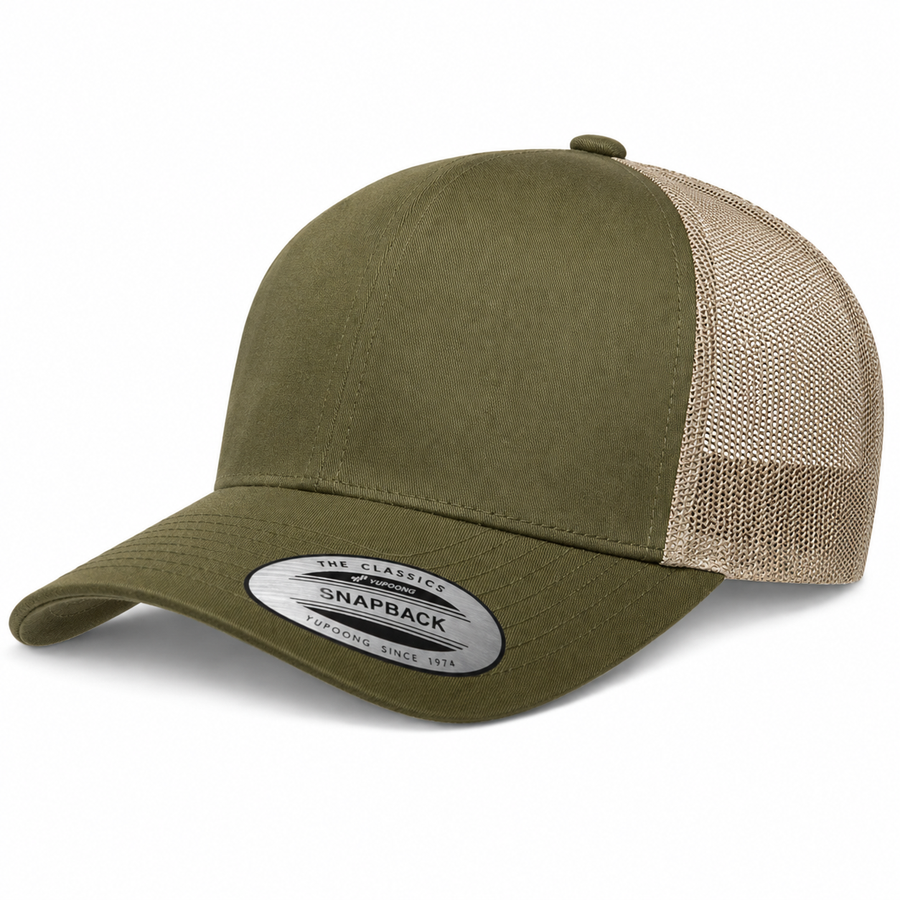 YP Classics Retro Blank 6-Panel Adjustable Trucker Snapback Hat - Olive/Khaki