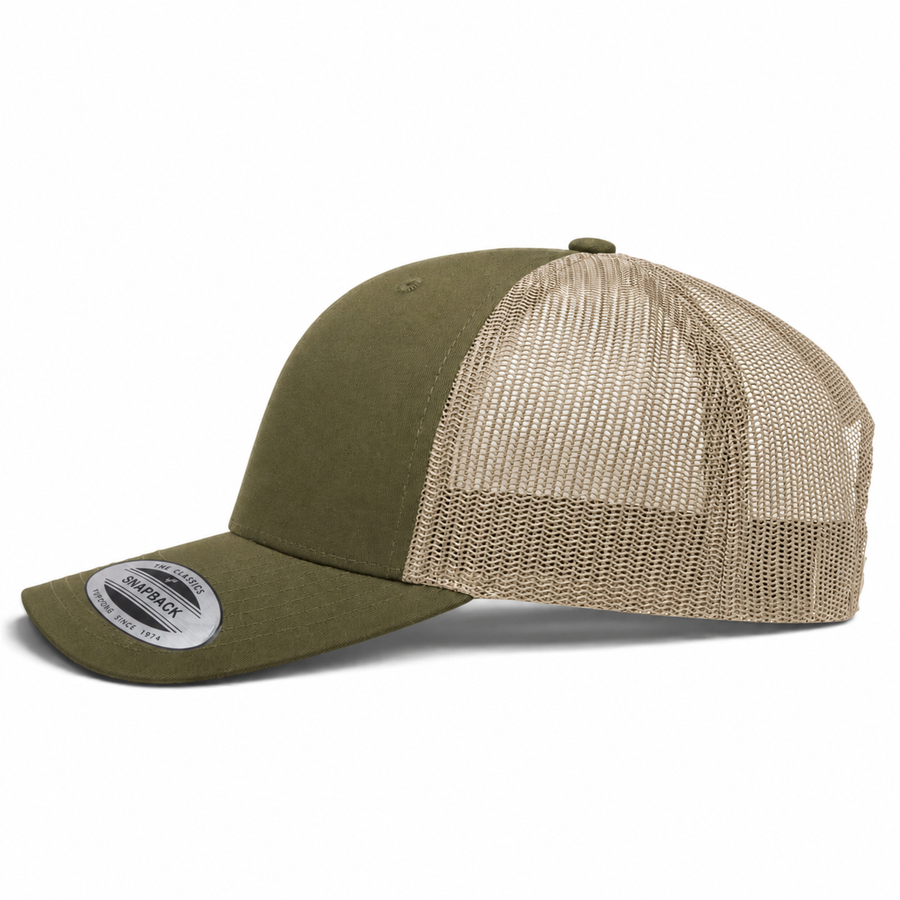 YP Classics Retro Blank 6-Panel Adjustable Trucker Snapback Hat - Olive/Khaki