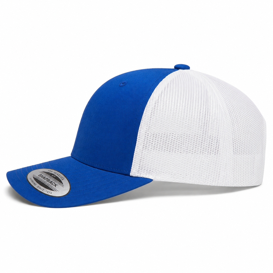 YP Classics Retro Blank 6-Panel Adjustable Trucker Snapback Hat - Blue/White