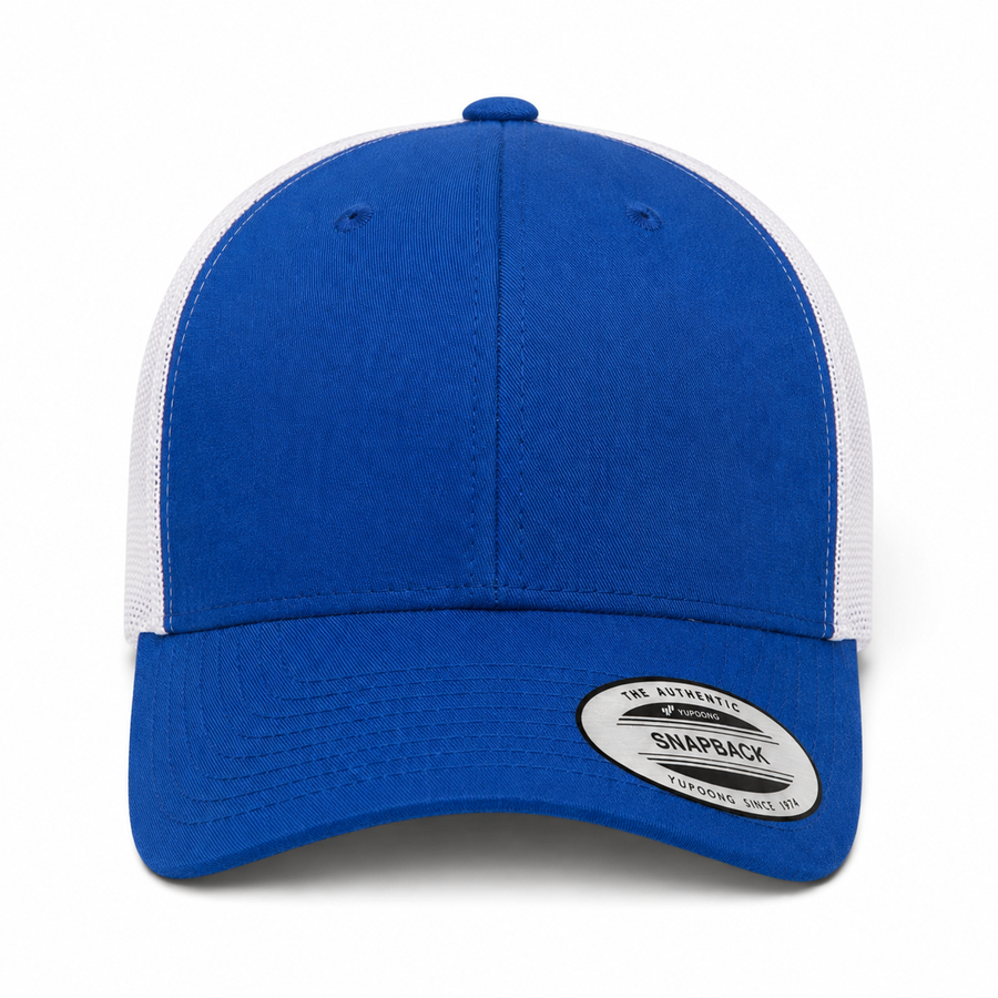 YP Classics Retro Blank 6-Panel Adjustable Trucker Snapback Hat - Blue/White