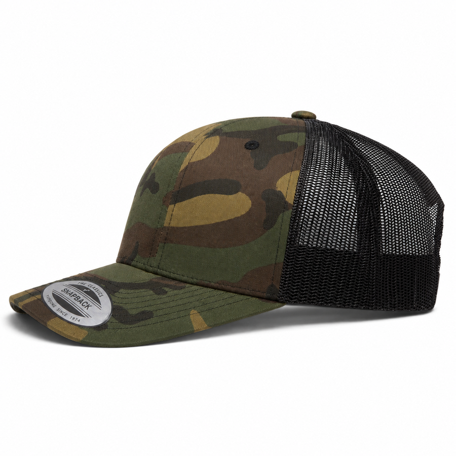 YP Classics Retro Blank 6-Panel Adjustable Trucker Snapback Hat - Camouflage/Black