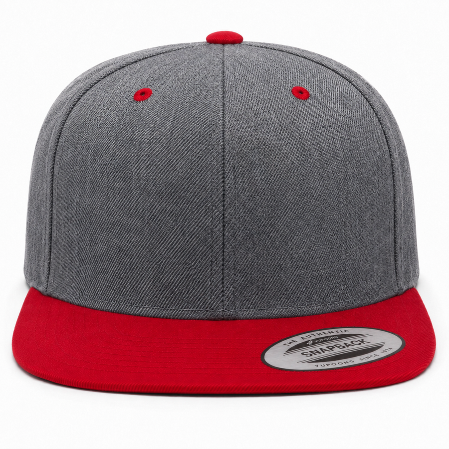 YP Classics Premium Blank 6-Panel Adjustable Snapback Hat - Dark Gray/Red