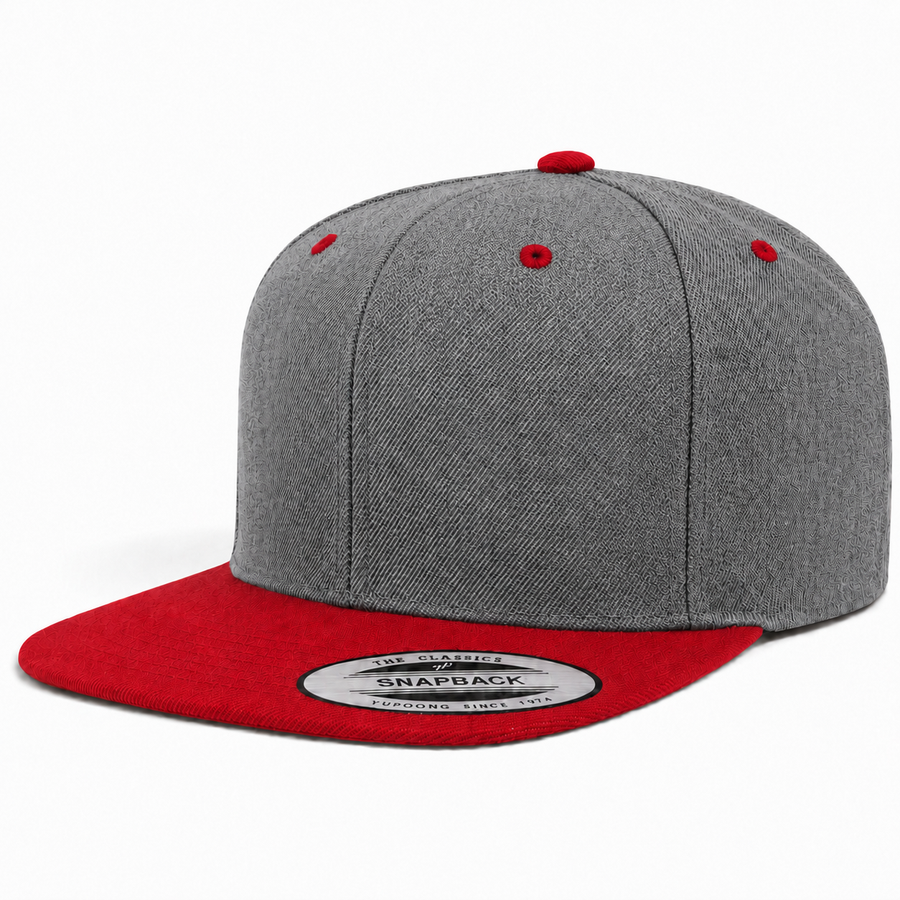 YP Classics Premium Blank 6-Panel Adjustable Snapback Hat - Dark Gray/Red