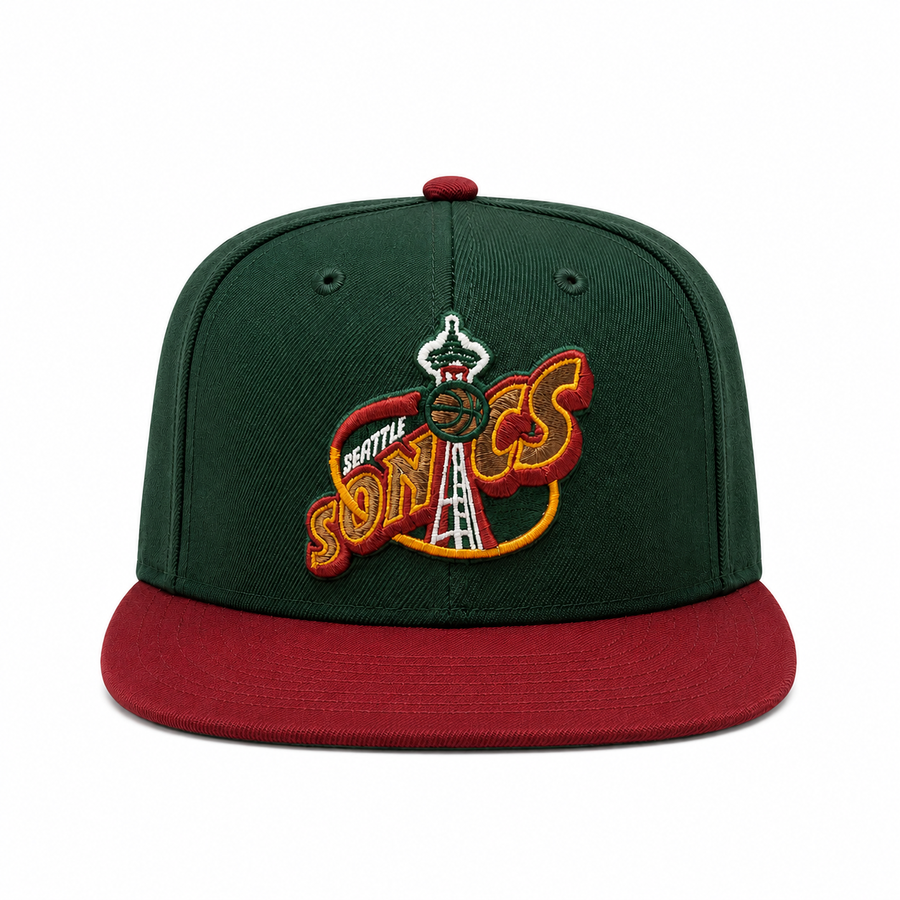 Seattle Sonics Dark Green/Maroon Mitchell & Ness OG Adjustable Snapback Hat - Product Image