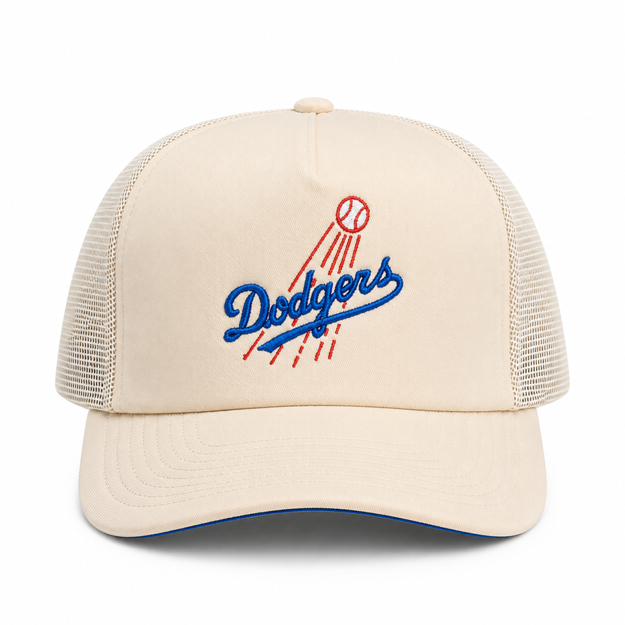Los Angeles Dodgers Evergreen Creme Mitchell & Ness Pro Pinch Adjustable Trucker Snapback - Product Image