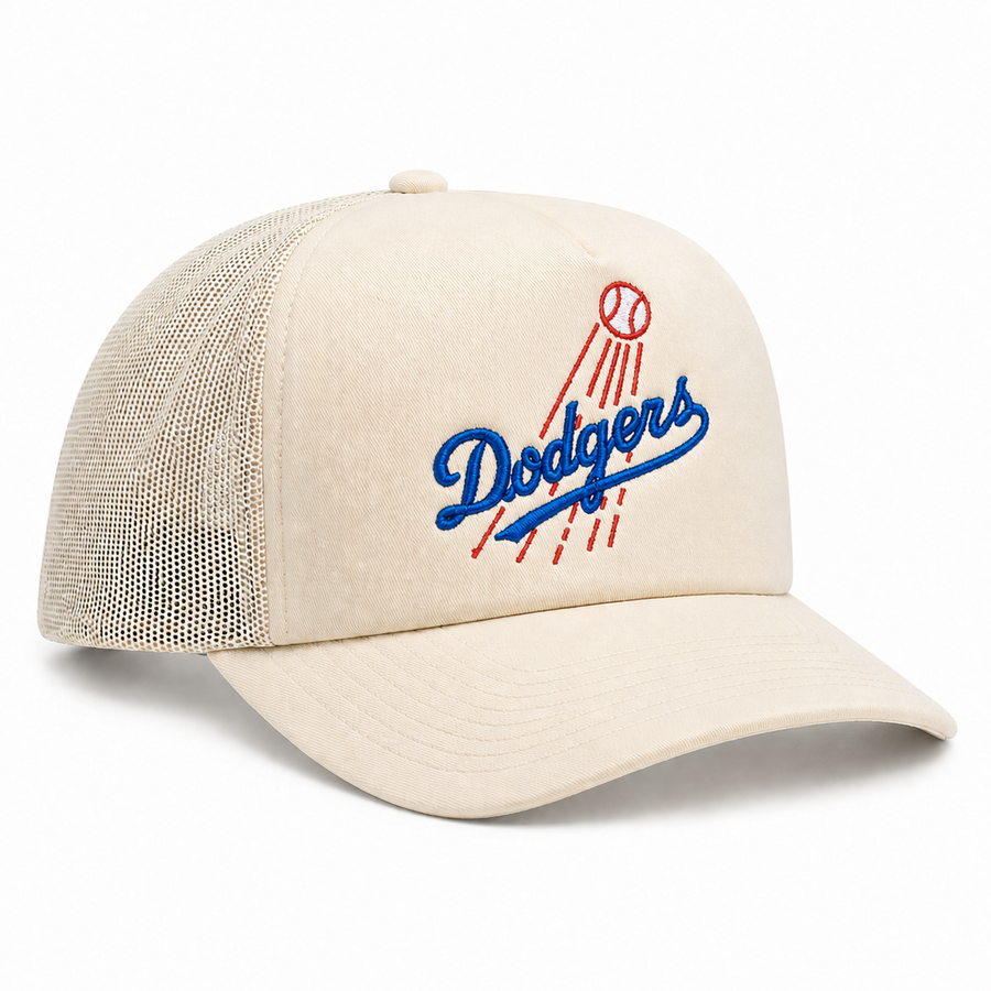 Los Angeles Dodgers Evergreen Creme Mitchell & Ness Pro Pinch Adjustable Trucker Snapback - Product Image