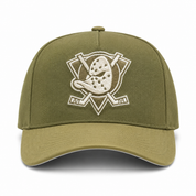 Anaheim Ducks Creme/Olive A-Frame Mitchell & Ness Adjustable Pro Pinch Snapback - Product Image