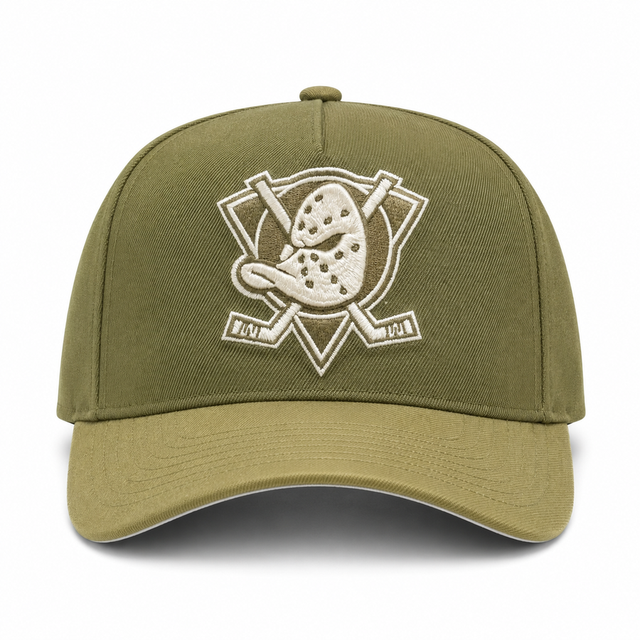 Anaheim Ducks Creme/Olive A-Frame Mitchell & Ness Adjustable Pro Pinch Snapback - Product Image