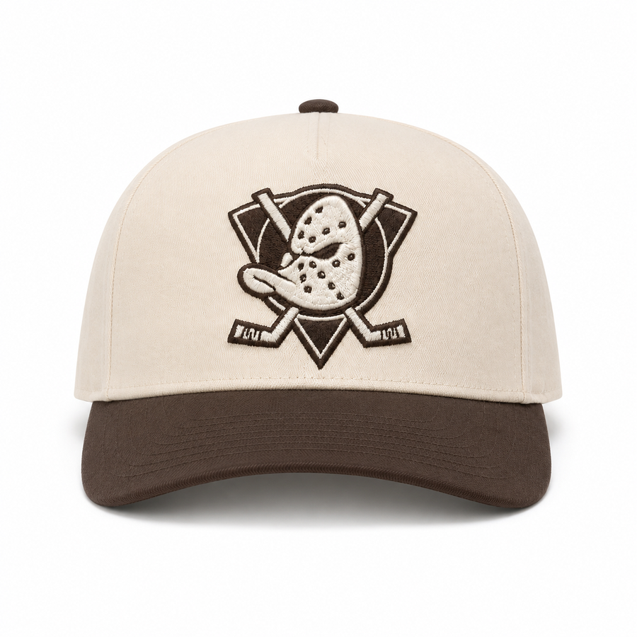 Anaheim Ducks Creme/Brown A-Frame Mitchell & Ness Adjustable Pro Pinch Snapback - Product Image