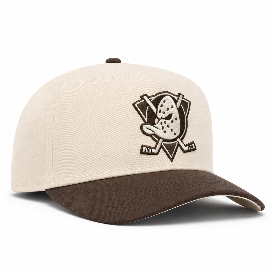 Anaheim Ducks Creme/Brown A-Frame Mitchell & Ness Adjustable Pro Pinch Snapback - Product Image