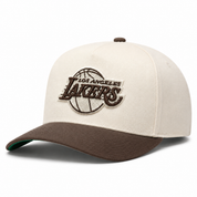 Los Angeles Lakers Creme/Brown A-Frame Mitchell & Ness Adjustable Pro Pinch Snapback - Product Image