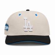 Los Angeles Dodgers Creme/Black A-Frame Mitchell & Ness Snapback | Blue Under Brim - Product Image
